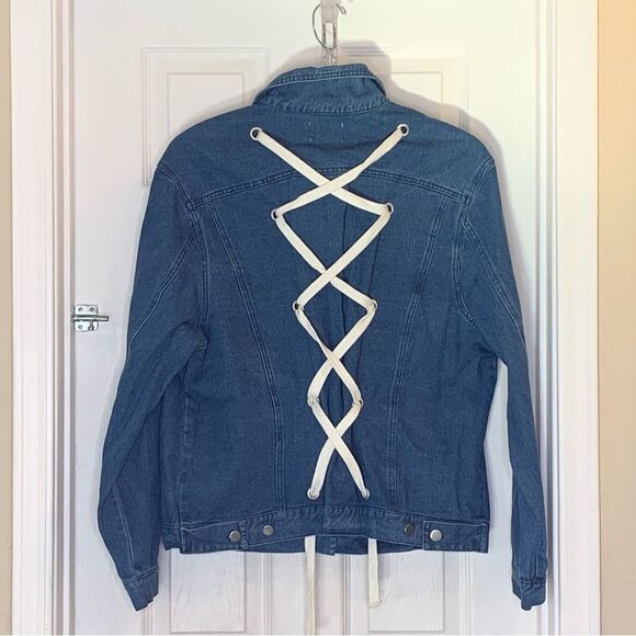 Lush back lace up denim jacket Size Large - Picture 3 of 9
